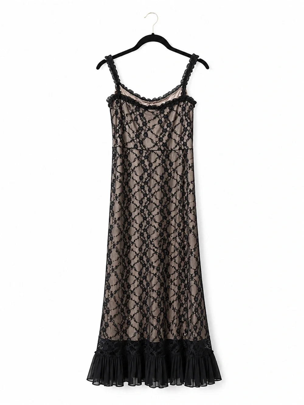 Black Lace Midi Dress | Sheer Nude Underlay | Elegant & Sexy | New - Picture 5 of 8